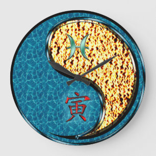 Grande Horloge Ronde Poissons & Tigre de Feu