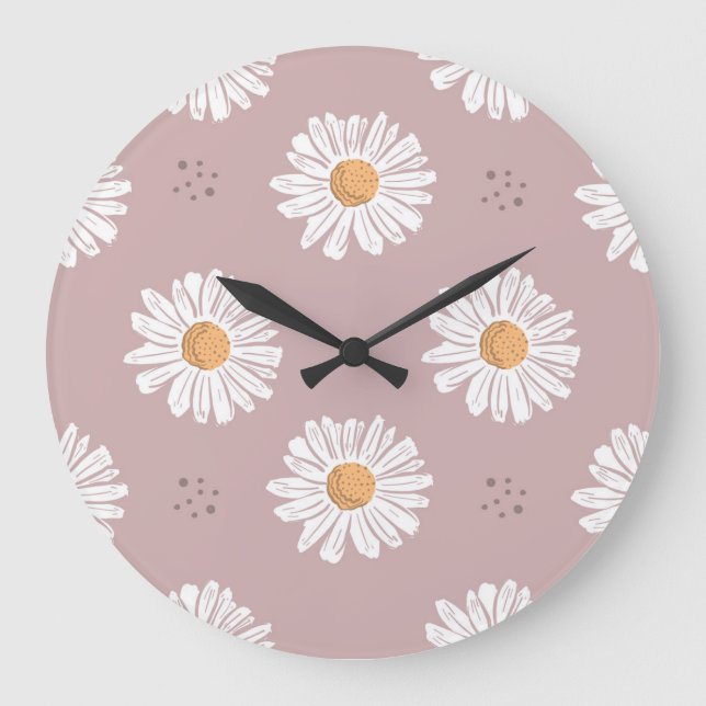 Grande Horloge Ronde Poitrine rose : Motif à répétition florale. (Recto)