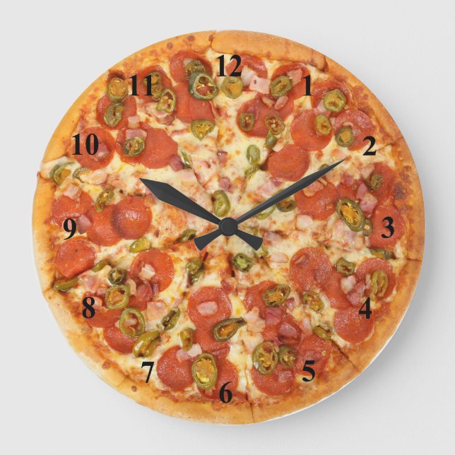 Grande Horloge Ronde Poivrons de jambon maison Pepperoni Pizza Time (Recto)