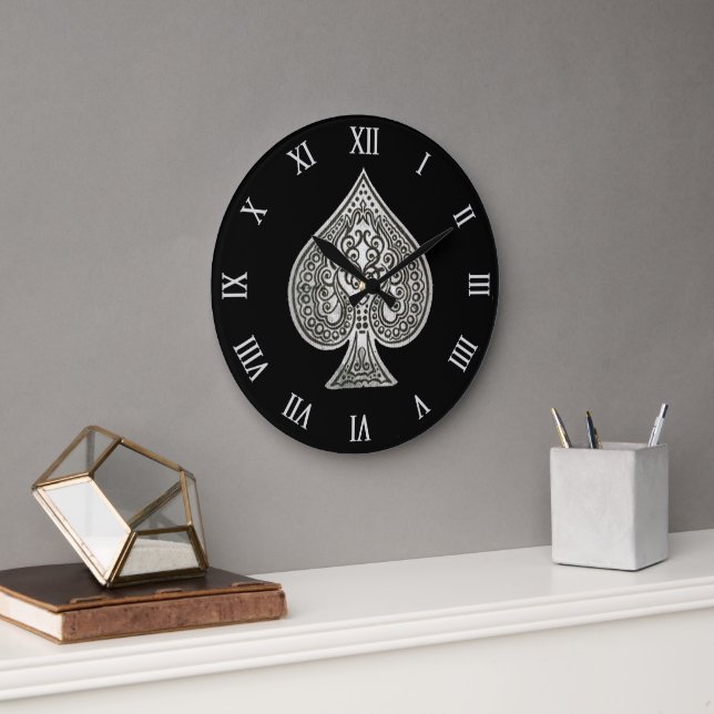 Grande Horloge Ronde Poker Artistique Rétro Ace De Pique (Bureau)