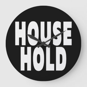 GRANDE HORLOGE RONDE POLICES DE CARACTÈRES BLANCS "MAISON"