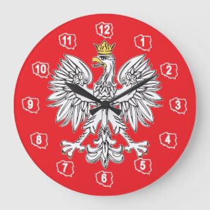 Grande Horloge Ronde Polish Eagle With Gold Crown Wall Clock