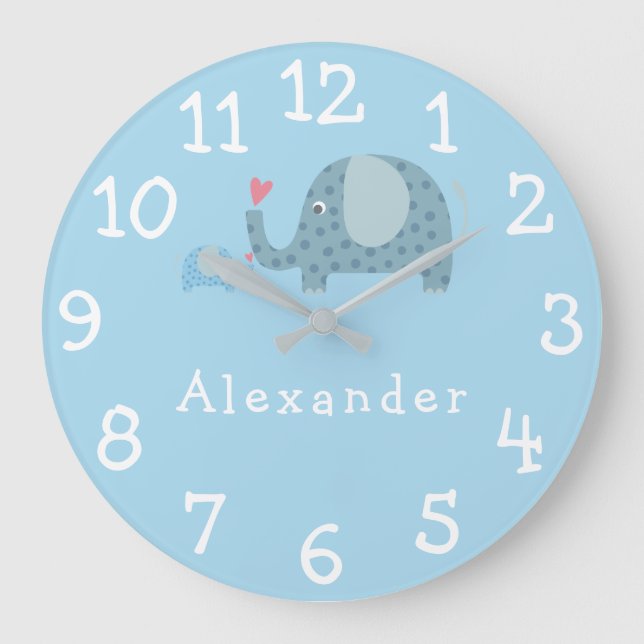 Grande Horloge Ronde Polka Dot Elephants Personnalisés (Recto)