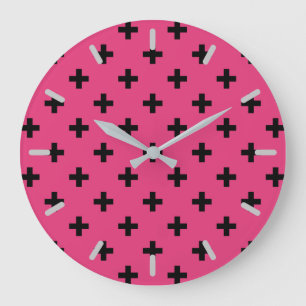 Grande Horloge Ronde Polka noire croise sur fuchsia