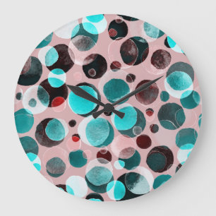 Grande Horloge Ronde Polka point aquarelle, motif abstrait.