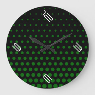 Grande Horloge Ronde Polka vert point noir moderne