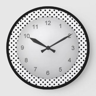 Grande Horloge Ronde Polkadot moderne noir et blanc