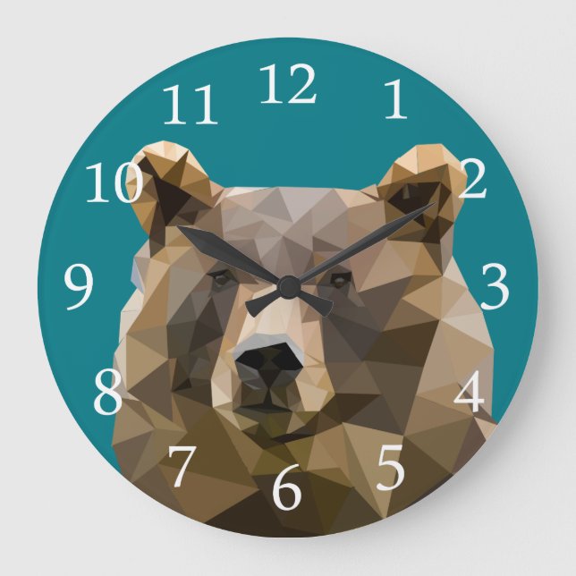 Grande Horloge Ronde Polygone ours personnalisé (Recto)