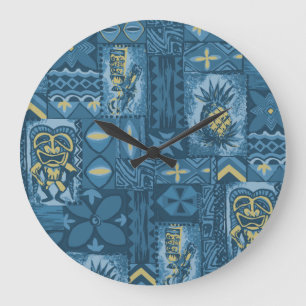 Grande Horloge Ronde Pomaika’i Tiki Tapa Vintage Hawaïen