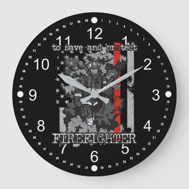 Grande Horloge Ronde Pompier à sauver et protéger (Recto)