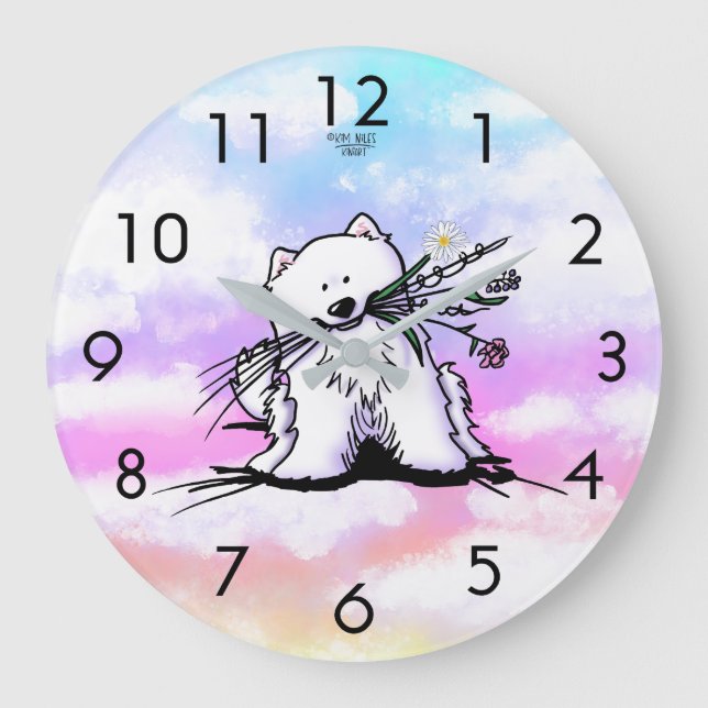 Grande Horloge Ronde Pont arc-en-ciel KiniArt Samoyed (Recto)