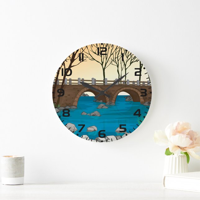 Grande Horloge Ronde Pont Rustique En Pierre Sur Rivière Paysage nature (Créateur téléchargé)