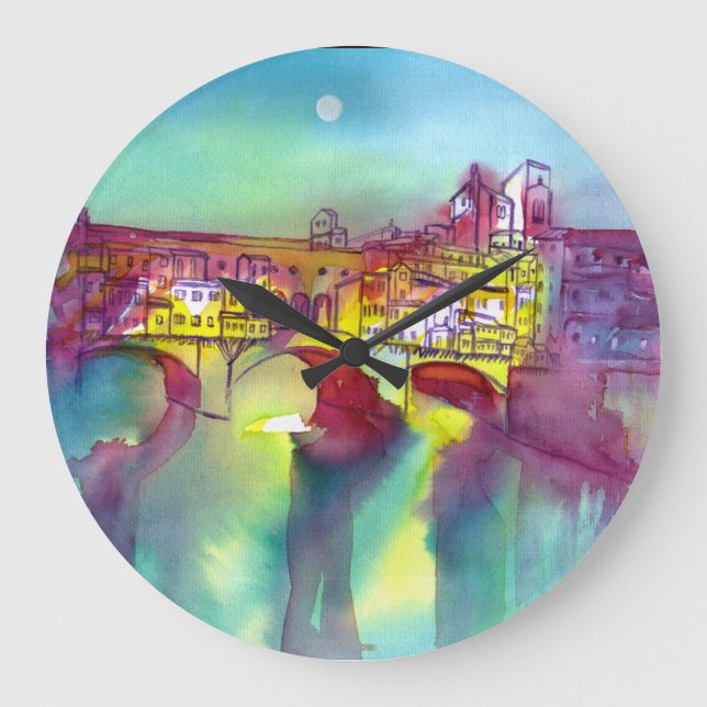 Grande Horloge Ronde PONTE VECCHIO Florence par aquarelle de nuit (Recto)