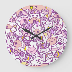 Grande Horloge Ronde Pony Unicorn mignon : Collection de Doodles magiqu