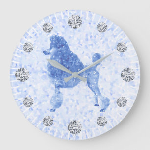 Grande Horloge Ronde Poodle bleu Heure Diamond
