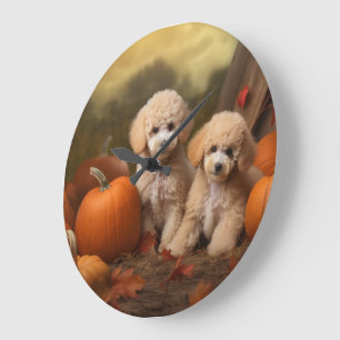 Grande Horloge Ronde Poodle Chiot Automne Citrouille délice
