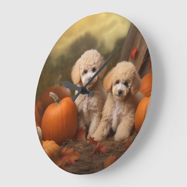 Grande Horloge Ronde Poodle Chiot Automne Citrouille délice (Angle)