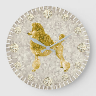 Grande Horloge Ronde Poodle d'or Minute de diamant jaune