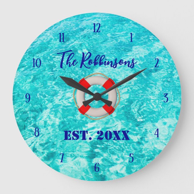 Grande Horloge Ronde Pool Beach Lifesaver personalized Large Clock (Recto)