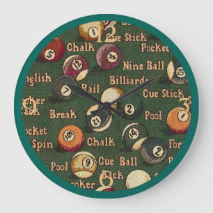 Grande Horloge Ronde Pool Shark Billiard Ball Wall Clock