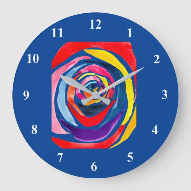 Grande Horloge Ronde Pop aquarelle rose Abstrait (Recto)