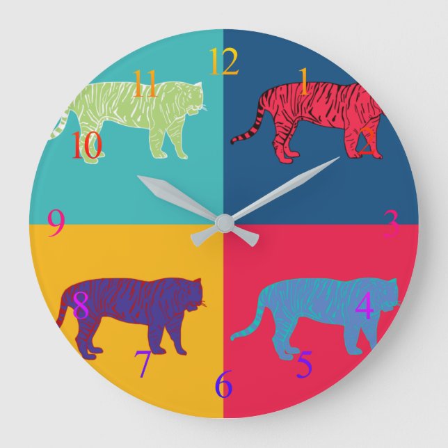 Grande Horloge Ronde Pop Art Tigers (Recto)