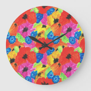 Grande Horloge Ronde Poppies et Cornoufleurs Bright Floral Pattes