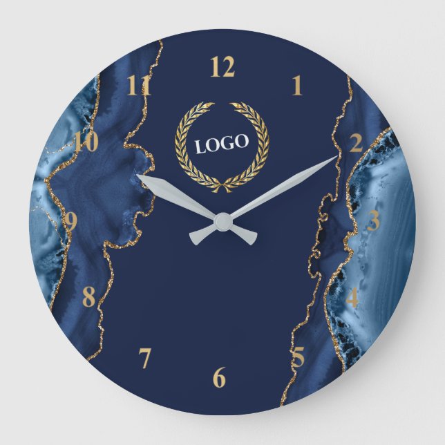 Grande Horloge Ronde Porte bleue du logo de l'entreprise (Recto)