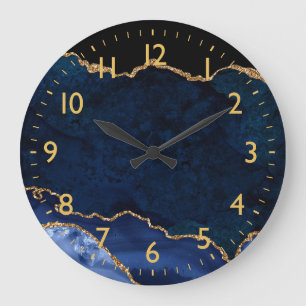 Grande Horloge Ronde Porte en marbre bleu et or de la Marine