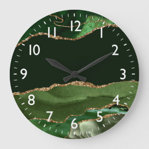 Grande Horloge Ronde Porte en marbre de Parties scintillant verte et ar