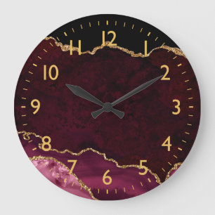 Grande Horloge Ronde Porte en marbre rouge et or
