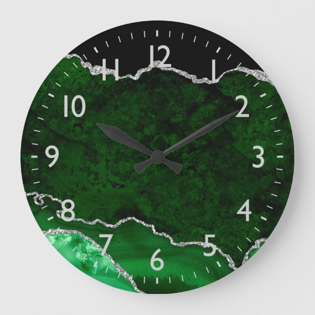 Grande Horloge Ronde Porte en marbre vert et argent (Recto)
