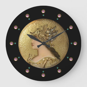 GRANDE HORLOGE RONDE PORTRAIT ATHENA AVEC CASQUE EN OR ET GRIFFINS