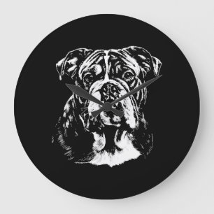 Grande Horloge Ronde Portrait de Bouledogue Anglais Vêtements Minimalis
