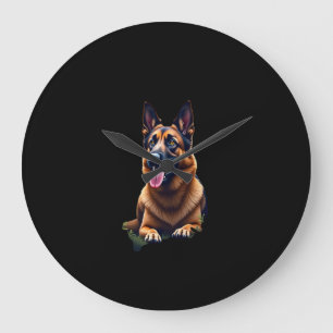 Grande Horloge Ronde Portrait de tête de chien berger allemand Amateur 