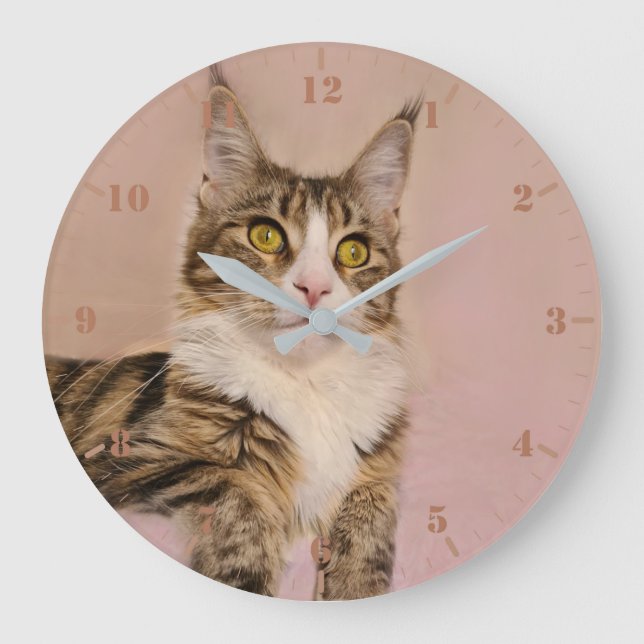 Grande Horloge Ronde Portrait du chaton Maine Coon (Recto)