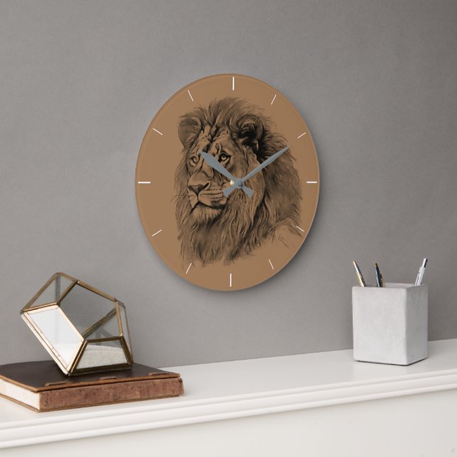 Grande Horloge Ronde Portrait Lion puissant (Bureau)