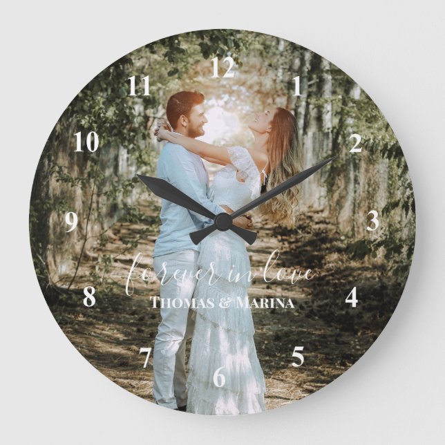 Grande Horloge Ronde Portrait Mariage personnalisé Calligraphie moderne (Recto)