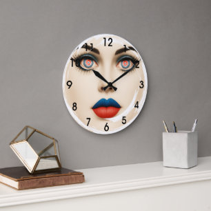 Grande Horloge Ronde Portrait Pop Art au Drapeau Croate – Yeux et Lèvre