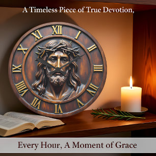 Grande Horloge Ronde Portrait sacré de Jésus chiffre romain