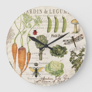 Grande Horloge Ronde potager français vintage moderne