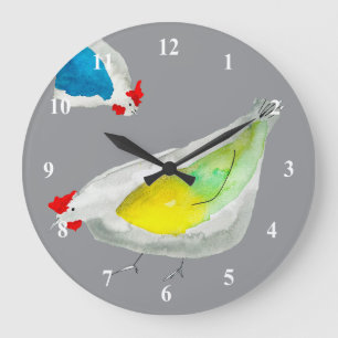 Grande Horloge Ronde Poulets mignons aquarelle