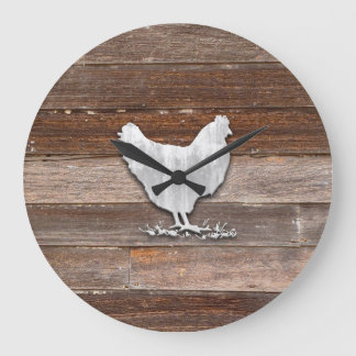 Grande Horloge Ronde Poulets rustiques (planches Brown)