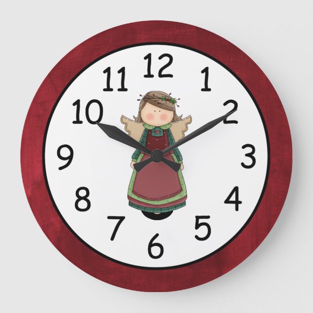 Grande Horloge Ronde Poupée d'ange de pays adorable (Recto)
