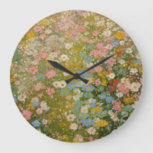 Grande Horloge Ronde Prairie de fleurs sauvages colorées 2