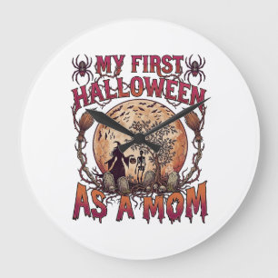 Grande Horloge Ronde Premier Halloween en tant que sorcière maman squel