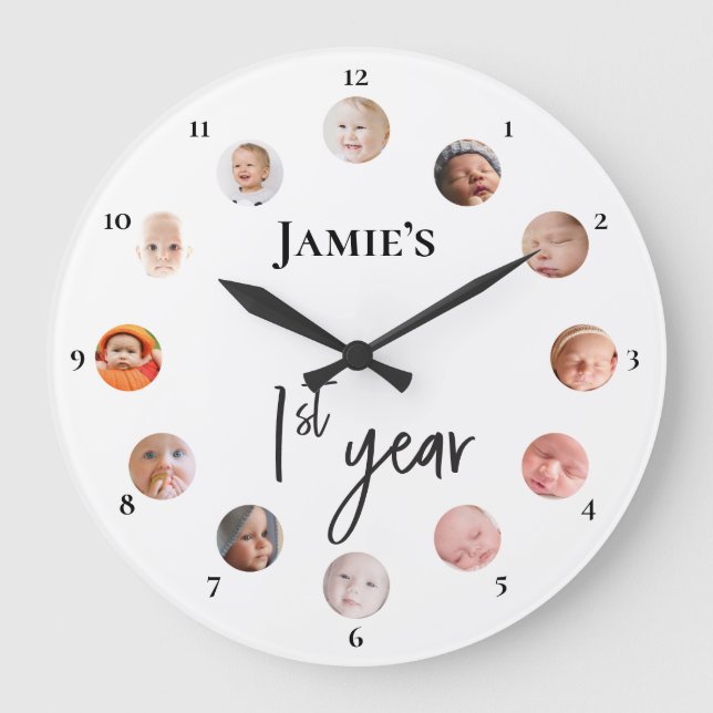 Grande Horloge Ronde Première année de bébé 12 mois photos personnalisé (Recto)
