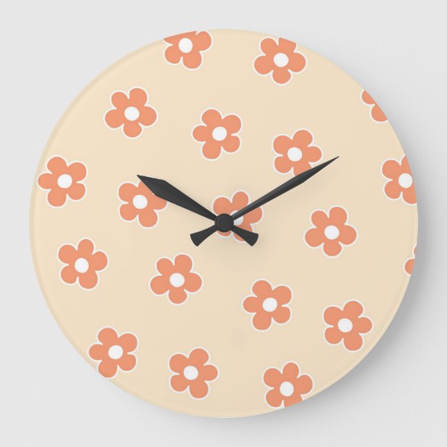 Grande Horloge Ronde Preppy Peach White Hippie Flower Motif (Recto)