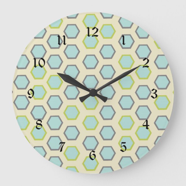 Grande Horloge Ronde Pretty Blue et Lime Green Hexagon Tile Pattern (Recto)