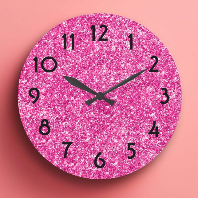 Grande Horloge Ronde Pretty Pink Glitter (Pretty Pink Glitter Photo Large Clock)